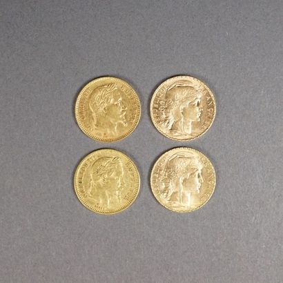 null Quatre pièces en or ( 900 milièmes)  de 20 francs français  1863 / 1865 ( lettre...