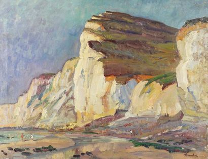 Albert MALET (1905-1986) Falaise à Bernevalle. Huile sur toile signée. 50 x 65 c...