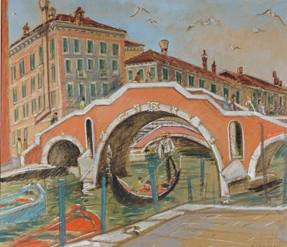 Pierre PRUVOST (1921-2008) Venise. Aquarelle signée et située. 65 x 78 cm
