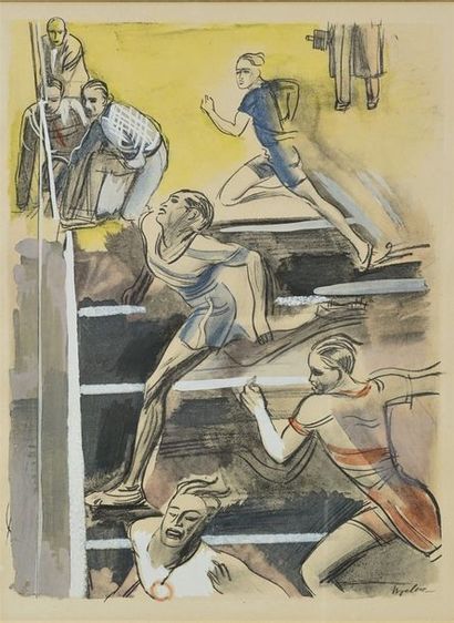 Milivoy UZELAC (1897-1977) Les sprinters aquarelle et gouache 33 x 25 cm