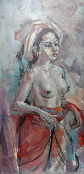null Femme au seins nus huile sur toile signature en bas à gauche 121 x 59 cm