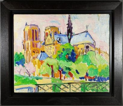 PACO FIOL(1939) Notre Dame de Paris Huile sur toile signée 50 x 61 cm