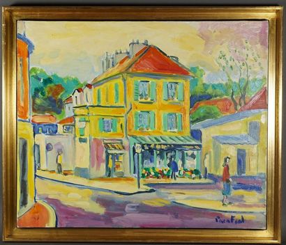 Paco FIOL (1939) Le fleuriste du village Huile sur toile signée 54 x 65 cm
