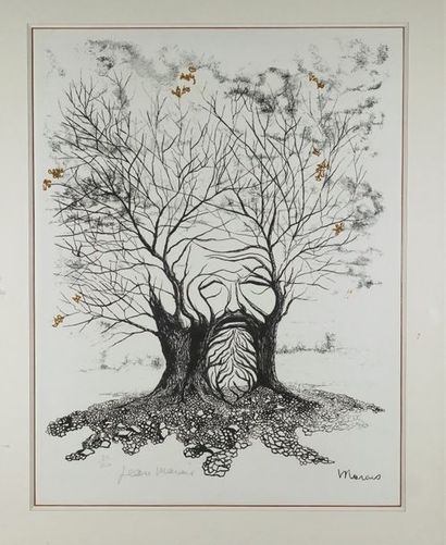 Jean MARAIS (1913-1998) Le vieil arbre. Lithographie signée dans la planche et contresignée...