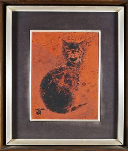 Naondo NAKAMURA (1905-1981) Le chat . Aquarelle sur papier signée en bas à gauche...