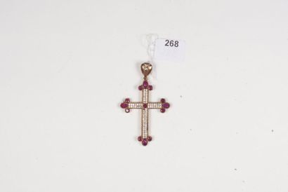 null Pendentif "Croix" en argent (925/oo) et bronze serti de rubis de synthèse et...