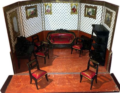 null  Salon Napoléon III dans son emboitage d'origine avec décor de fond à 5 volets, ...