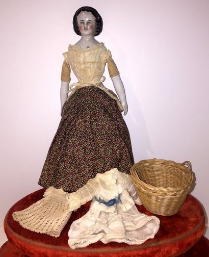 null « La Blanchisseuse » 1870 : poupée allemande avec tête buste en porcelaine,...