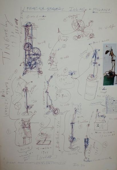 TINGUELY Jean (1925-1991) POUR LA GALERIE IOLAS, Milano.1970 Sur papier canson avec...