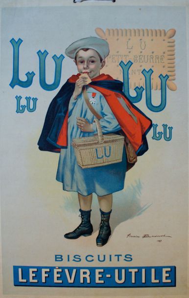 BOUISSET Firmin Etienne (1859-1925) BISCUITS LEFÈVRE-UTILE.”LE PETIT ÉCOLIER”.1897...