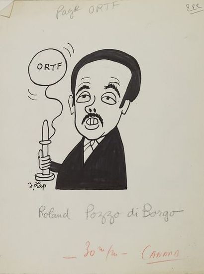 Jacques LAPLAINE, dit LAP ou J. LAP (1921-1987) « Roland Pozzo di Borgo » Encre noir...