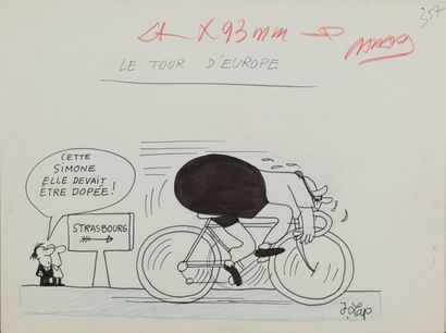 Jacques LAPLAINE, dit LAP ou J. LAP (1921-1987) « LE TOUR D’EUROPE » Encre noir SBD,...