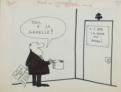 Jacques LAPLAINE, dit LAP ou J. LAP (1921-1987) « TOUS A LA GAMELLE ! » Encre noir...