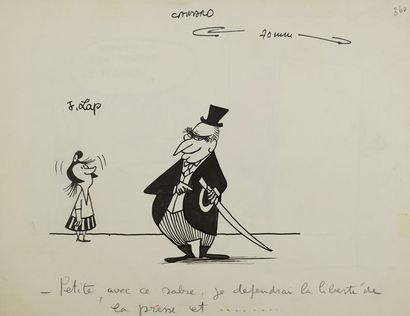 Jacques LAPLAINE, dit LAP ou J. LAP (1921-1987) «Petite, avec ce sabre…. » Encre...