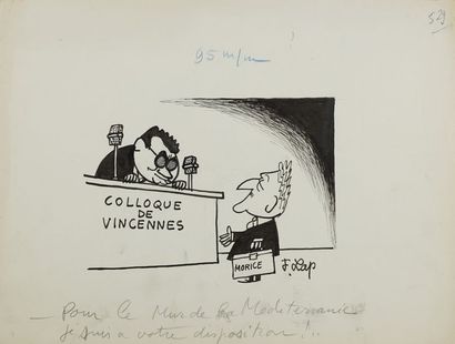 Jacques LAPLAINE, dit LAP ou J. LAP (1921-1987) « COLLOQUE DE VINCENNES » Encre noir...