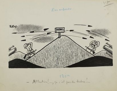 Jacques LAPLAINE, dit LAP ou J. LAP (1921-1987) « DJEBEL » Encre noir SHG, 25x32,5...