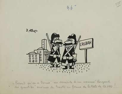 Jacques LAPLAINE, dit LAP ou J. LAP (1921-1987) « CASBAH » Encre noir SHG, 25x32,5...