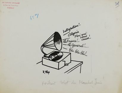 Jacques LAPLAINE, dit LAP ou J. LAP (1921-1987) « Portrait robot du Maréchal Juin »...