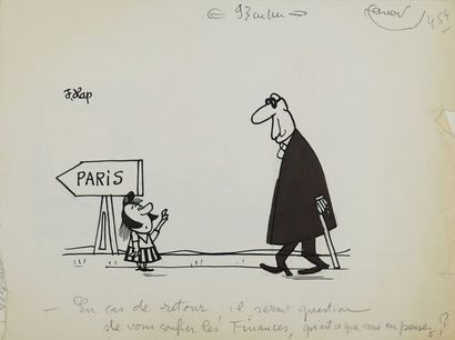 Jacques LAPLAINE, dit LAP ou J. LAP (1921-1987) « PARIS » Encre noir SHG, 25x32,5...