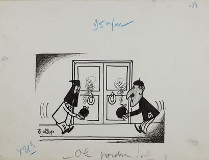 Jacques LAPLAINE, dit LAP ou J. LAP (1921-1987) « Oh pardon ! » Encre noir SBG, 25x32,5...