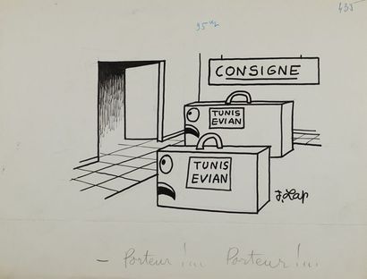 Jacques LAPLAINE, dit LAP ou J. LAP (1921-1987) « CONSIGNE » Encre noir SBD, 25x32,5...