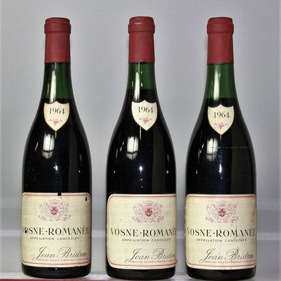 null 3 bouteilles VOSNE ROMANÉE - J. BRIDRON Nég. 1964 Etiquettes griffées, niveaux...
