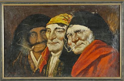 Romana ARREGUI (1875-1932). "Trois têtes". Huile sur toile signée en bas à gauche....