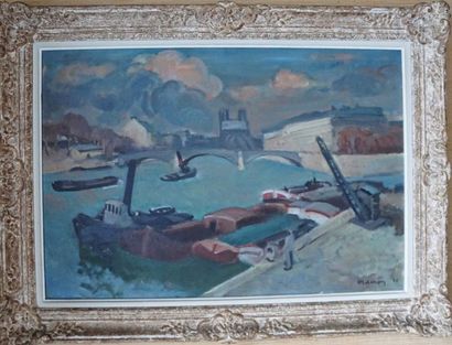 Henri MALANÇON (1876-1960) Vue de notre Dame huile sur toile signée en bas à droite...