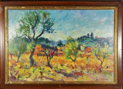 Max AGOSTINI Paysage de Provence huile sur toile signée en bas à droite 51 x 74 ...