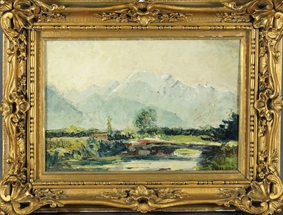 Louis Hilaire CARRAND (1821-1899) "Paysage". Huile sur panneau bi face signée. 21.5...