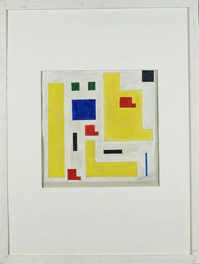 Félix BOECK DE (1898-1995). "Composition cubiste". Gouache sur papier signée et datée...
