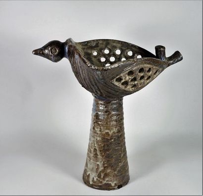 DERVAL Jean (1925-2010) (dans le goût de) Poule céramique émaillée polychrome. H...