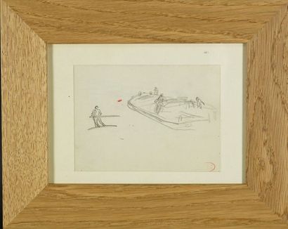 Henri Edmond CROSS (1856-1910) Etude de péniche . Dessin sur papier cachet en bas...