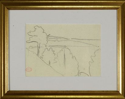 Henri Edmond CROSS (1856-1910) Etude de paysage. Dessin sur papier cachet en bas...