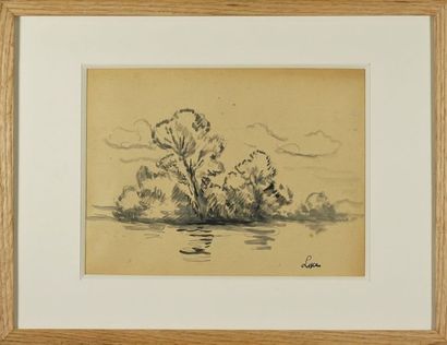 Maximilien Luce (1858-1941) Bord de lac. Dessin à l’encre 19 x 26 cm