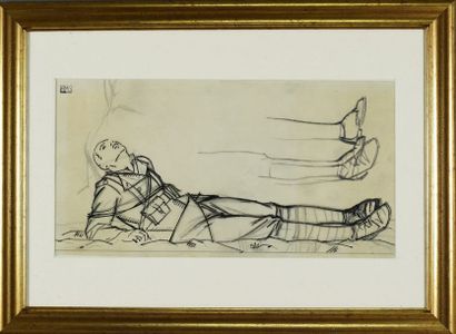 Bernard BOUTET DE MONVEL (1881-1949) Etude de militaire allongé . Encre et crayon...