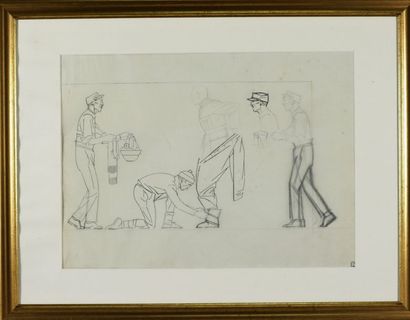 Bernard BOUTET DE MONVEL (1881-1949) Etude de militaires. Encre et crayon sur calque...