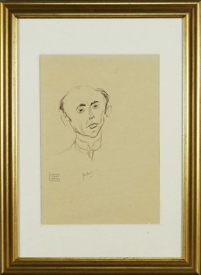 Jules PASCIN (1885-1930) Etude d’une tête d’homme. Dessin à l’encre signé et cachet...