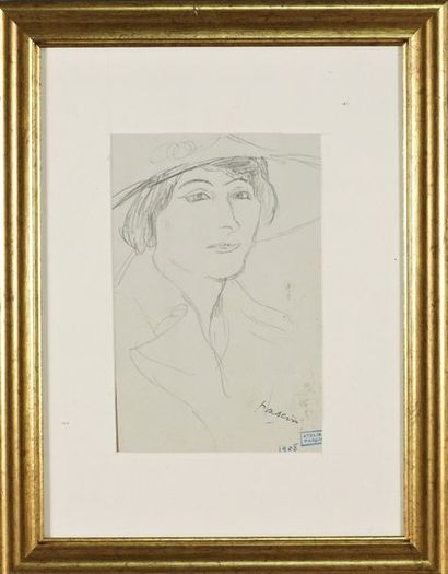 Jules PASCIN (1885-1930) Etude d’une tête de femme..Dessin à l’encre signé et cachet...