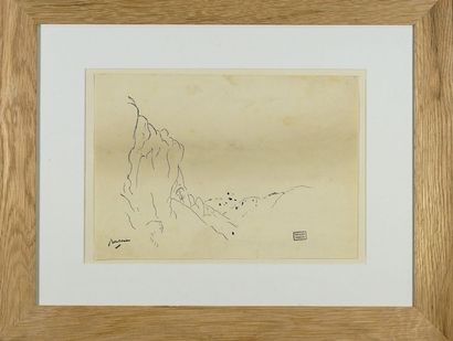 Jules PASCIN (1885-1930) Paysage .Dessin à l’encre signé et cachet d’atelier (plis)...