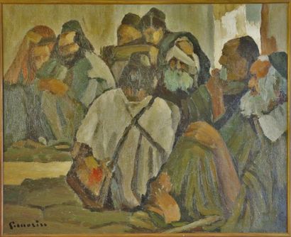 Louis MORERE (1885-1949) "Marrakech - Etude de mendiants juifs". Huile sur toile...