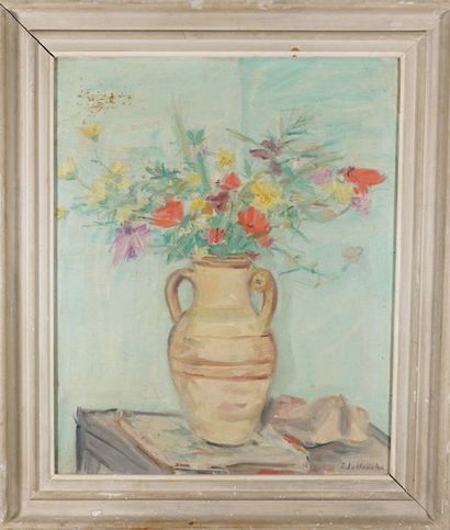 Jules LELLOUCHE (1903-1963) Bouquet de fleurs. Huile sur toile signée en bas à droite...