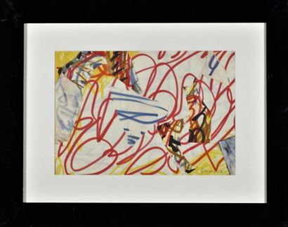 Charles Semser (1922-2011) Aquarelle et collage sur papier signé et daté 58 en bas...