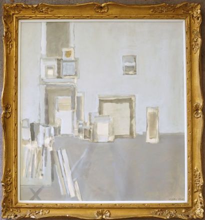 Sergio DE CASTRO (1922-2012) «L’atelier ». Gouache sur papier signée en bas à droite...