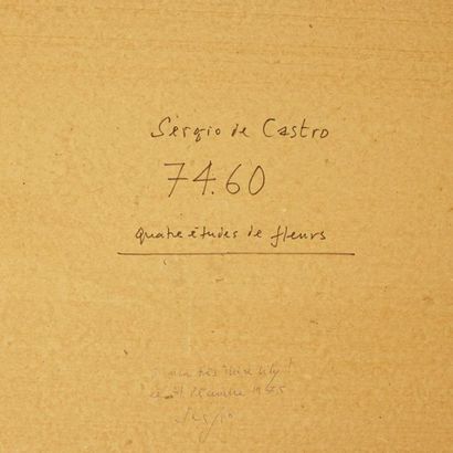 Sergio DE CASTRO (1922-2012) Quatre études de fleurs. Dessins titrés au dos et numérotés...