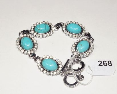 null Bracelet en métal orné de cabochons de turquoise reconstituée et d'oxydes de...