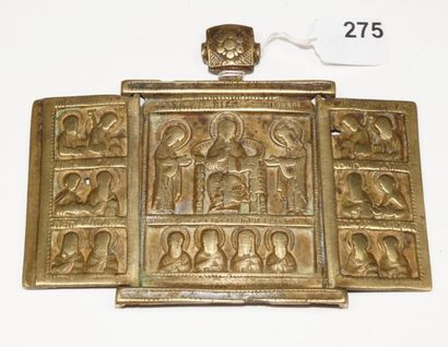 null Triptyque de voyage Orthodoxe en bronze, époque XIX°. 