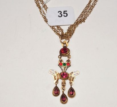 null Collier composé de quatre rangs de maille jaseron retenant un pendentif "Saint...