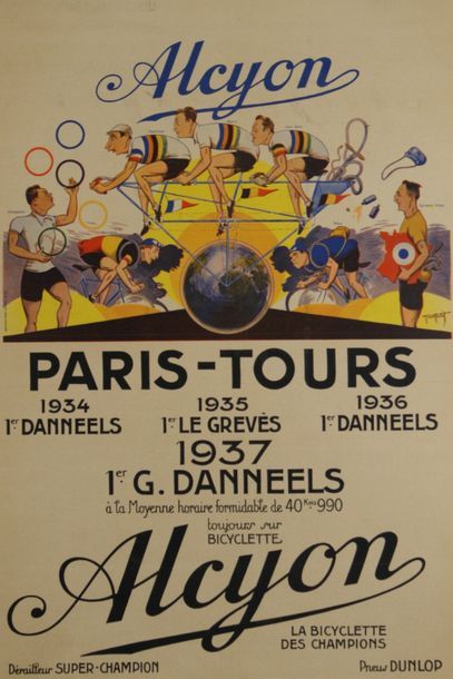 ANONYME ALCYON. “PARIS-TOURS 1934-1937”.Gaillard, Paris-Amiens - 60 x 40 cm - Entoilée,...
