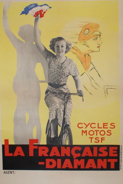 ANONYME LA FRANÇAISE DIAMANT. ”CYCLES MOTOS-TSF”Affiches Gaillard, Paris-Amiens (offset-procédé...